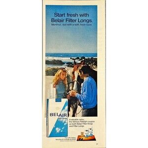 Belair Filter Longs Cigarettes "Start Fresh with" Horse Beach Vtg Print Ad 1970